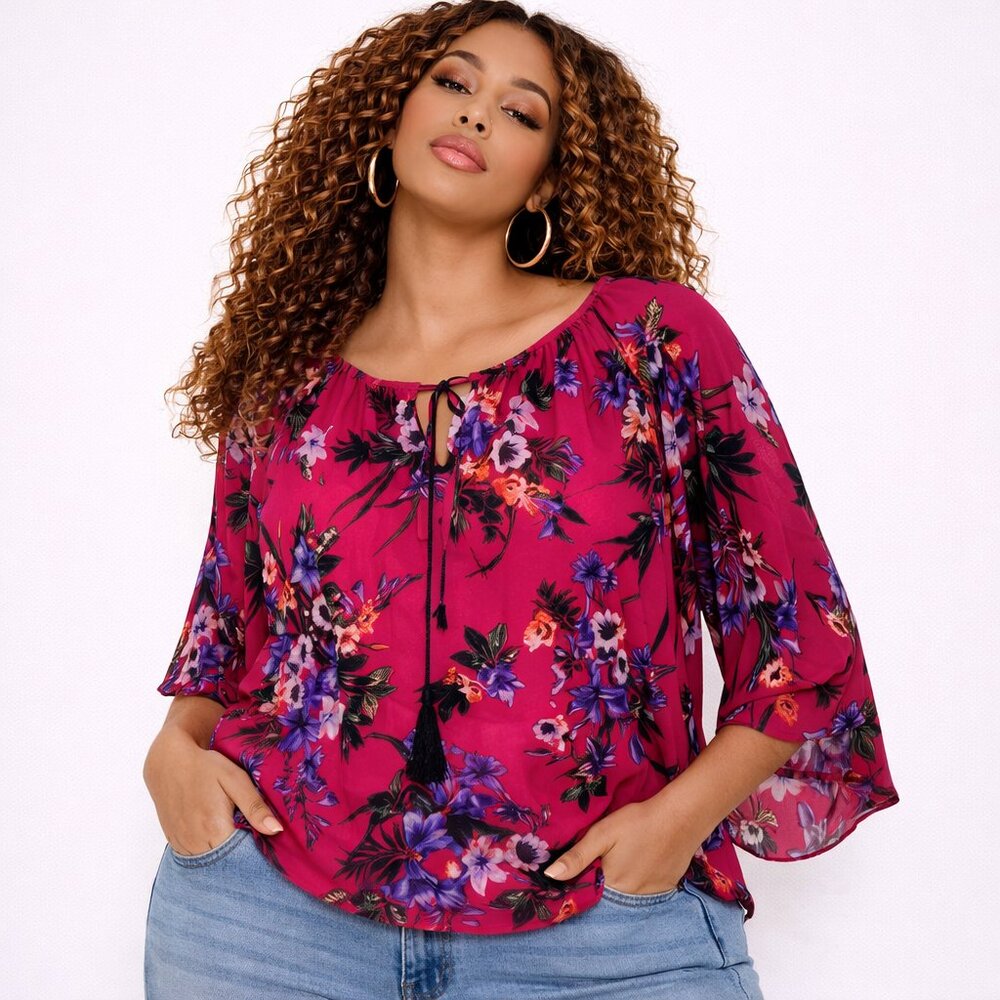 ALYX Pink Floral Blouse Women’s Size 1X | Polyester Boho Top